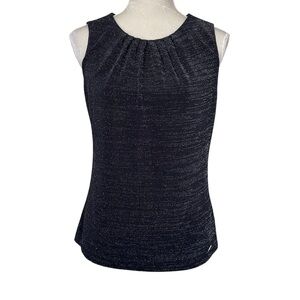 Calvin Klein Black Shimmered Sleeveless Women's Top Size PM Pleated Travel